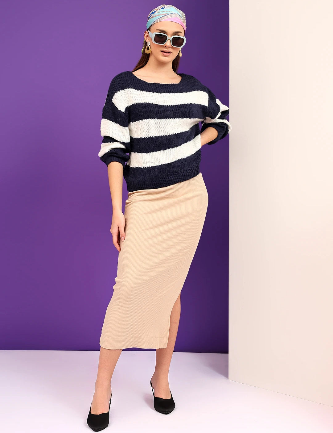 KOTTY Colorblock Round Neck Casual Women Multicolor Sweater 
