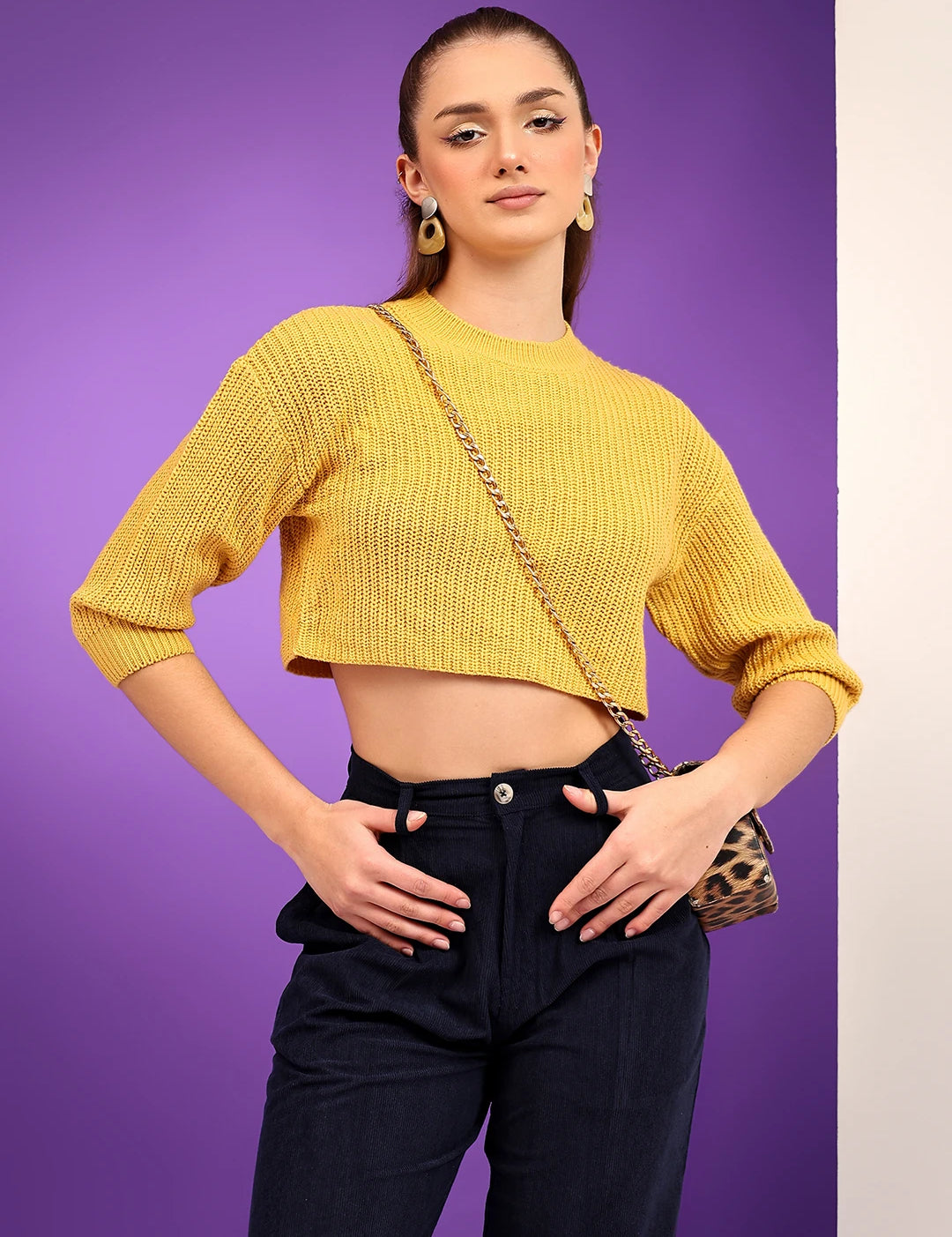 KOTTY Solid Round Neck Casual Women Yellow Sweater 