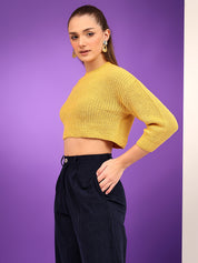 KOTTY Solid Round Neck Casual Women Yellow Sweater 