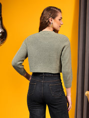 KOTTY Self Design Round Neck Casual Women Green Sweater 