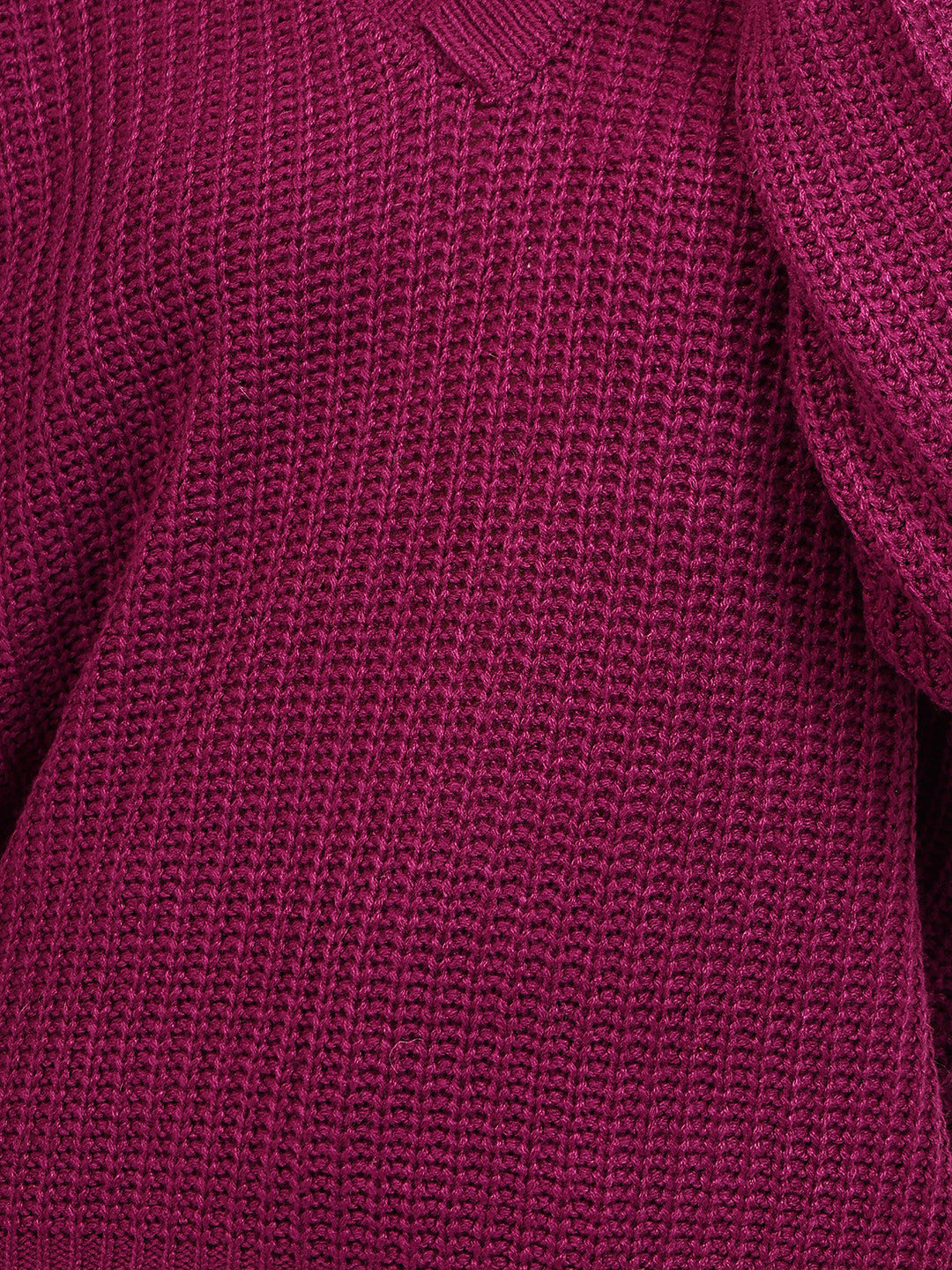 KOTTY Solid V Neck Casual Women Maroon Sweater 