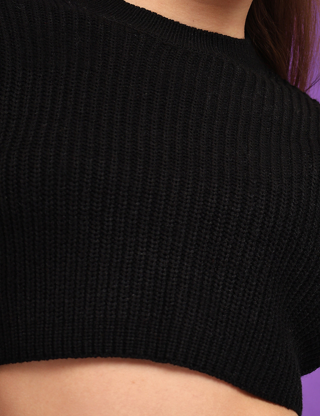 KOTTY Solid Round Neck Casual Women Black Sweater 