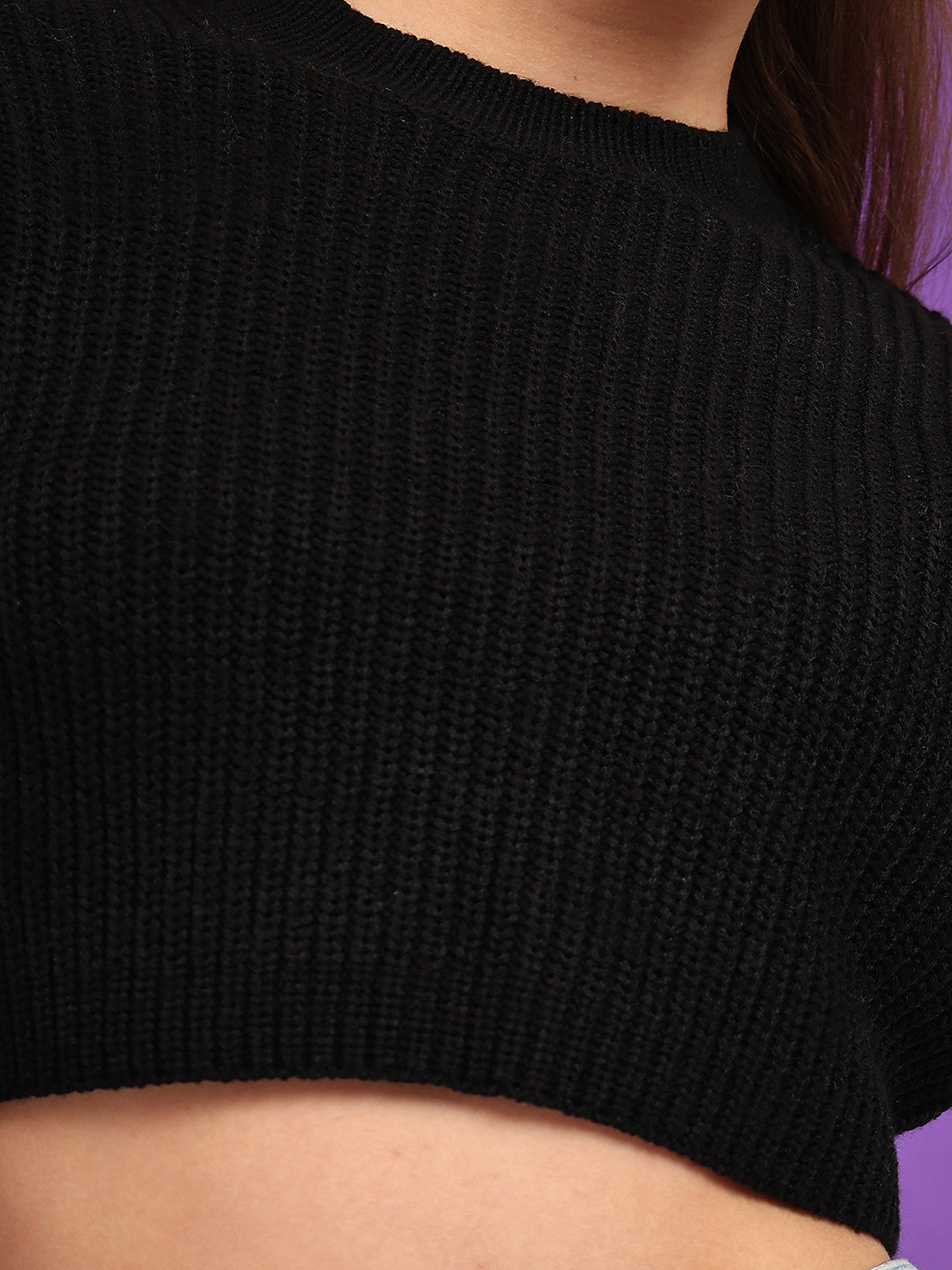 KOTTY Solid Round Neck Casual Women Black Sweater 