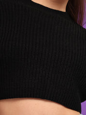 KOTTY Solid Round Neck Casual Women Black Sweater 