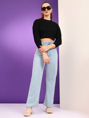 KOTTY Solid Round Neck Casual Women Black Sweater 