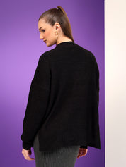 KOTTY Self Design Round Neck Casual Women Black Sweater 