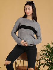 KOTTY Colorblock High Neck Casual Women Multicolor Sweater 