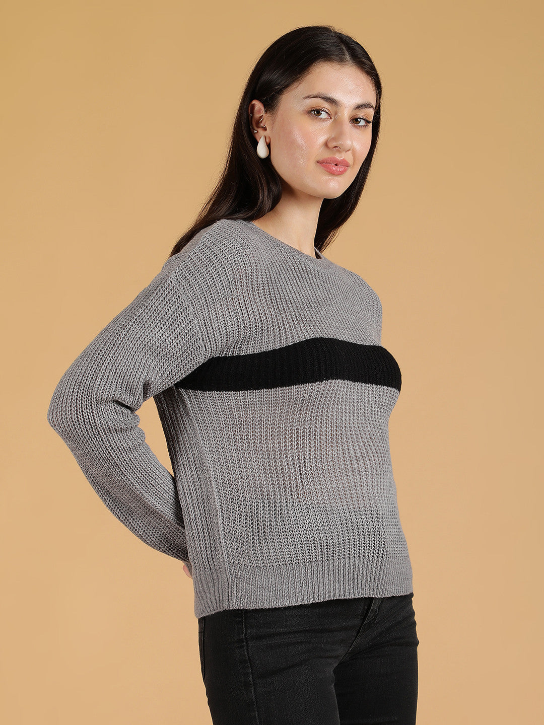 KOTTY Colorblock High Neck Casual Women Multicolor Sweater 