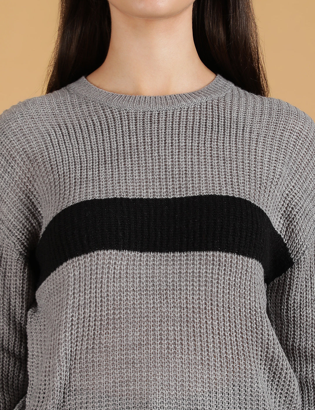 KOTTY Colorblock High Neck Casual Women Multicolor Sweater 