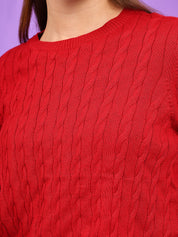 KOTTY Solid Round Neck Casual Women Red Sweater 