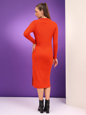 KOTTY Solid Collared Neck Casual Women Orange Sweater 
