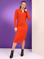 KOTTY Solid Collared Neck Casual Women Orange Sweater 