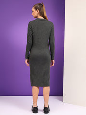 KOTTY Solid Collared Neck Casual Women Grey Sweater 