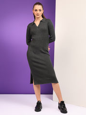 KOTTY Solid Collared Neck Casual Women Grey Sweater 