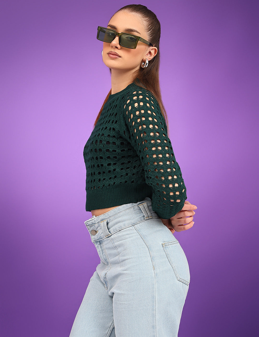 KOTTY Solid Round Neck Casual Women Blue Sweater 