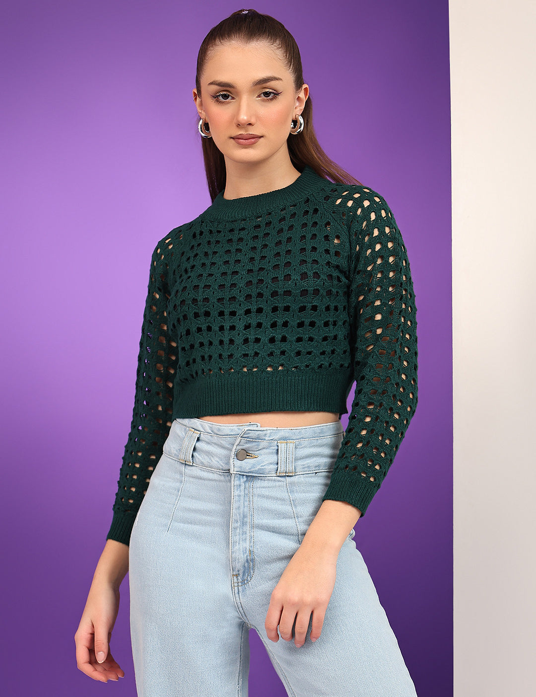 KOTTY Solid Round Neck Casual Women Blue Sweater 