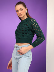 KOTTY Solid Round Neck Casual Women Blue Sweater 