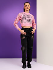 KOTTY Solid Round Neck Casual Women Pink Sweater 