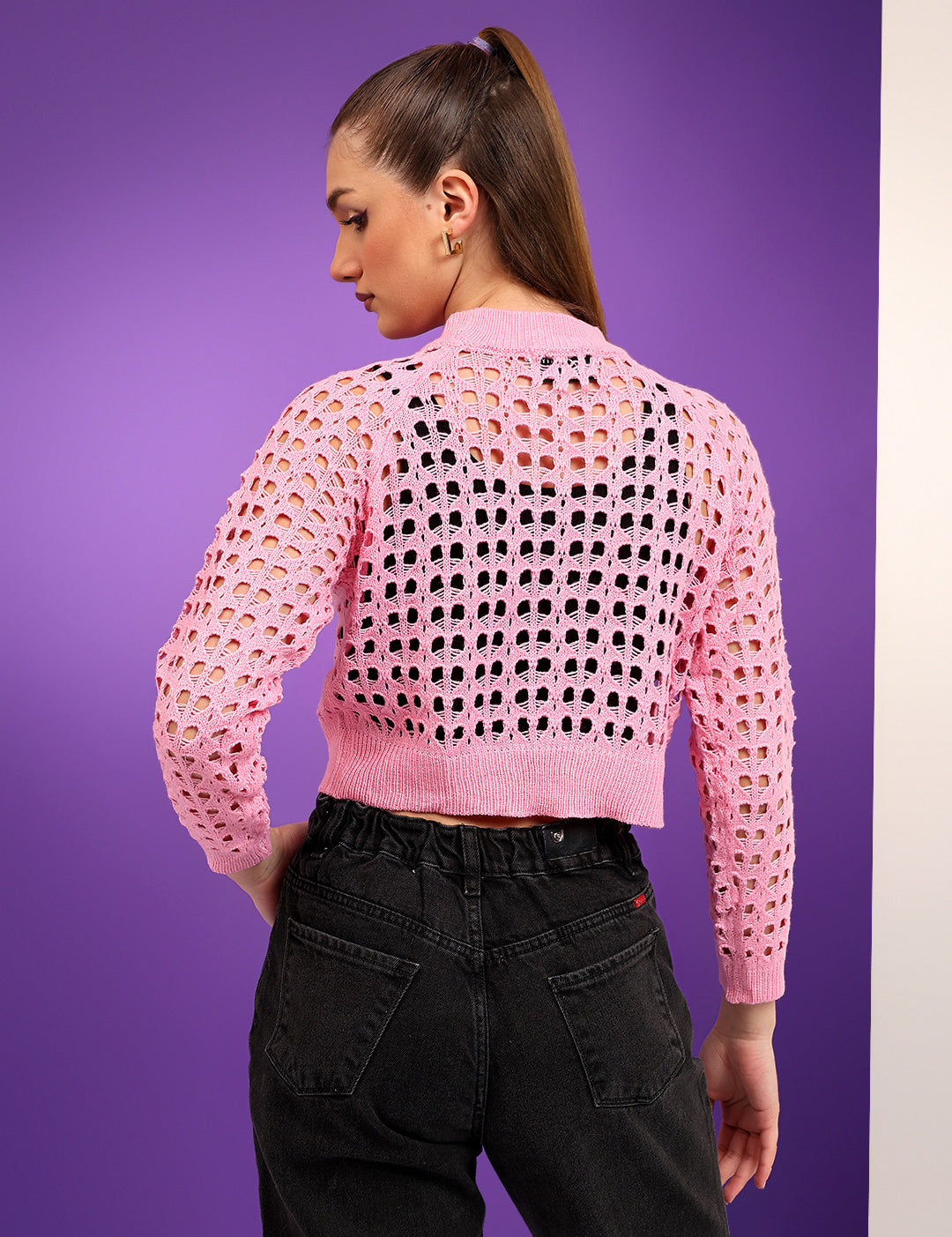 KOTTY Solid Round Neck Casual Women Pink Sweater 