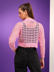 KOTTY Solid Round Neck Casual Women Pink Sweater 