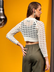 KOTTY Solid Round Neck Casual Women Beige Sweater 