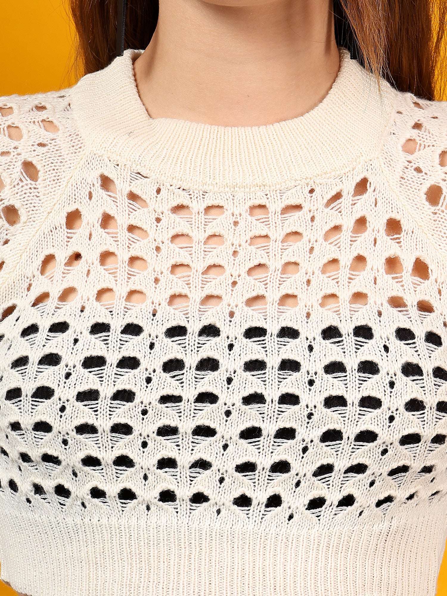 KOTTY Solid Round Neck Casual Women Beige Sweater 