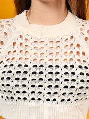KOTTY Solid Round Neck Casual Women Beige Sweater 