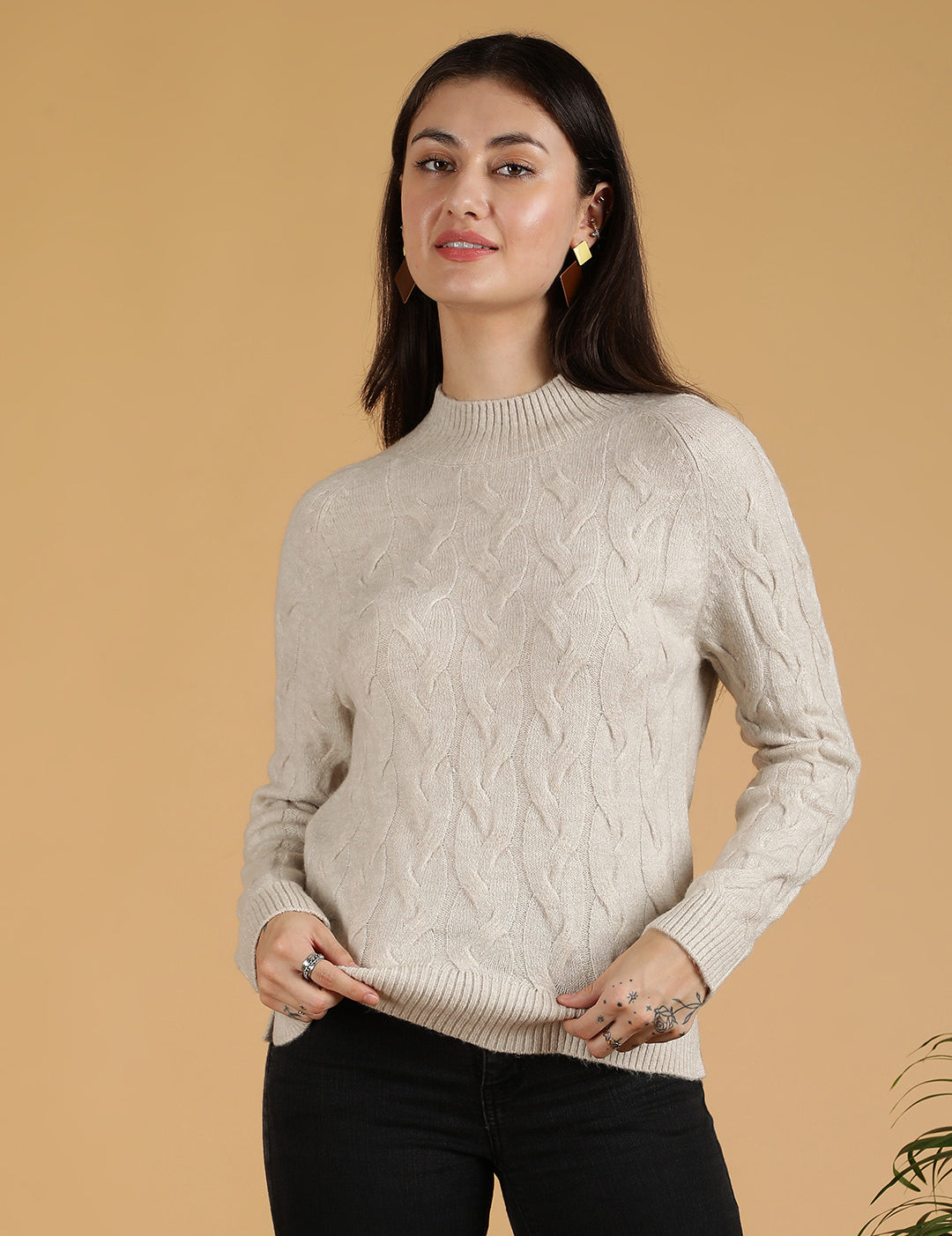 KOTTY Self Design Turtle Neck Casual Women Grey Sweater 