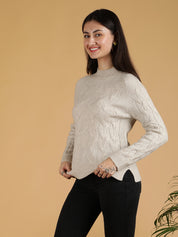 KOTTY Self Design Turtle Neck Casual Women Grey Sweater 