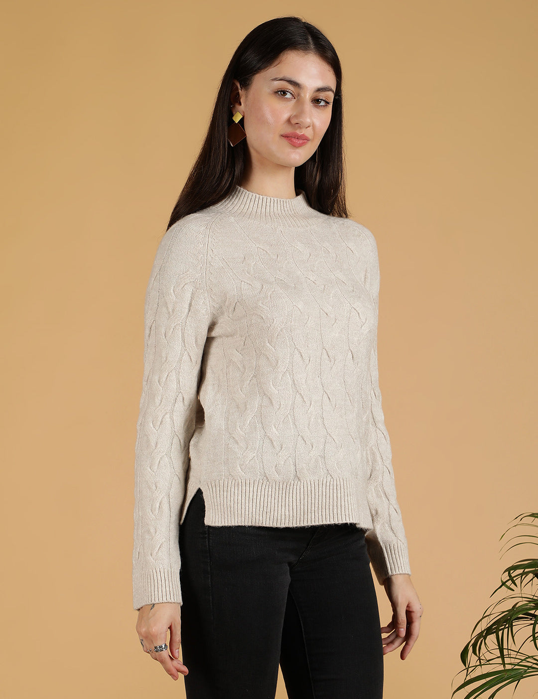 KOTTY Self Design Turtle Neck Casual Women Grey Sweater 