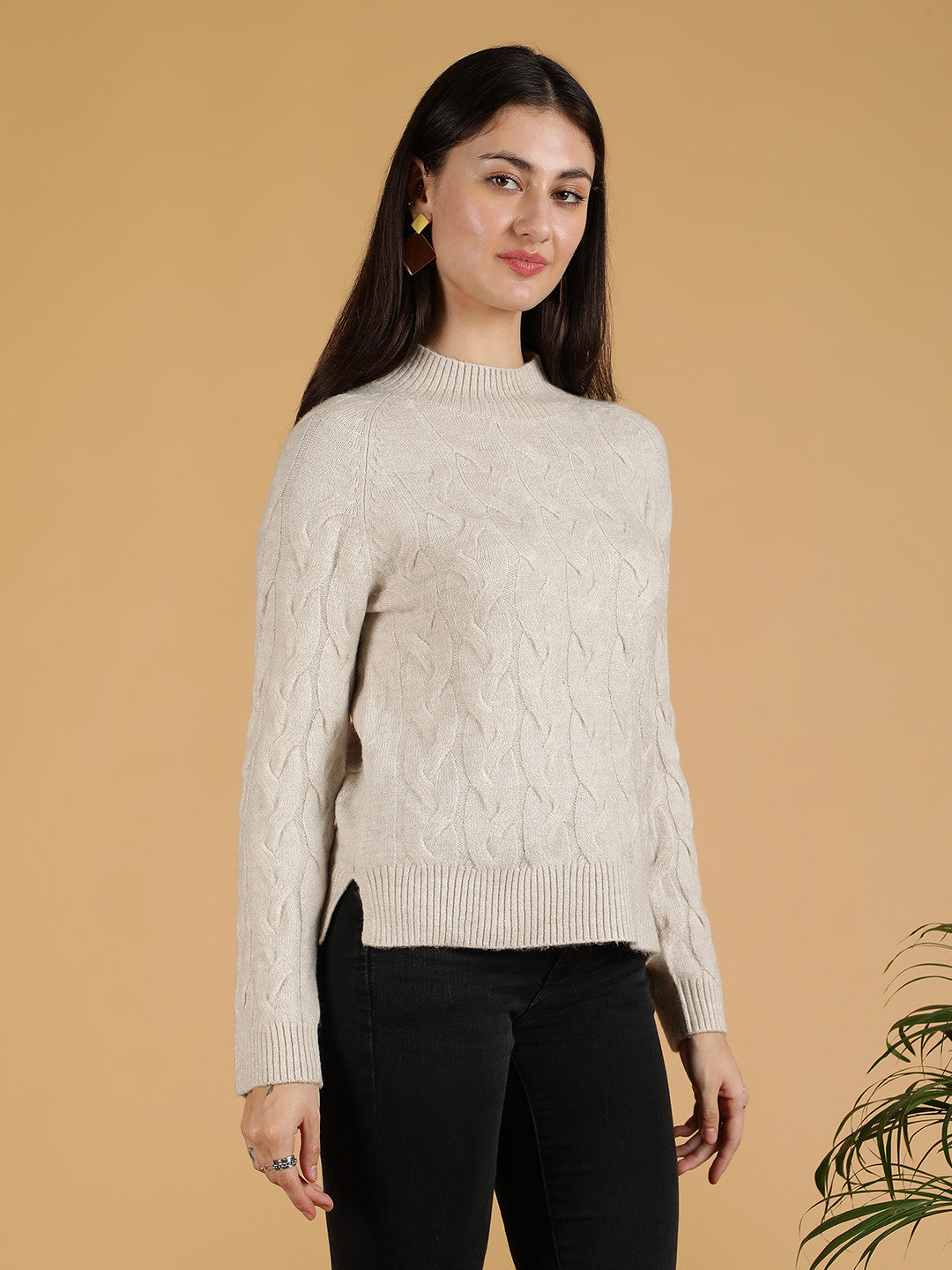 KOTTY Self Design Turtle Neck Casual Women Grey Sweater 