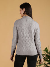 KOTTY Solid High Neck Casual Women Grey Sweater 