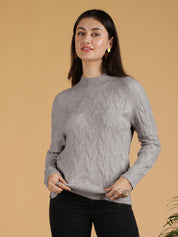 KOTTY Solid High Neck Casual Women Grey Sweater 