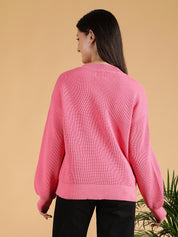 KOTTY Solid Round Neck Casual Women Pink Sweater 