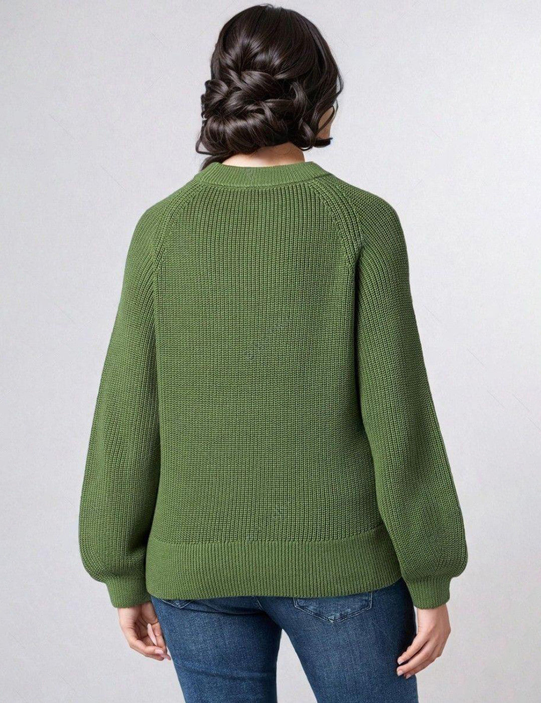 KOTTY Self Design Round Neck Casual Women Green Sweater 