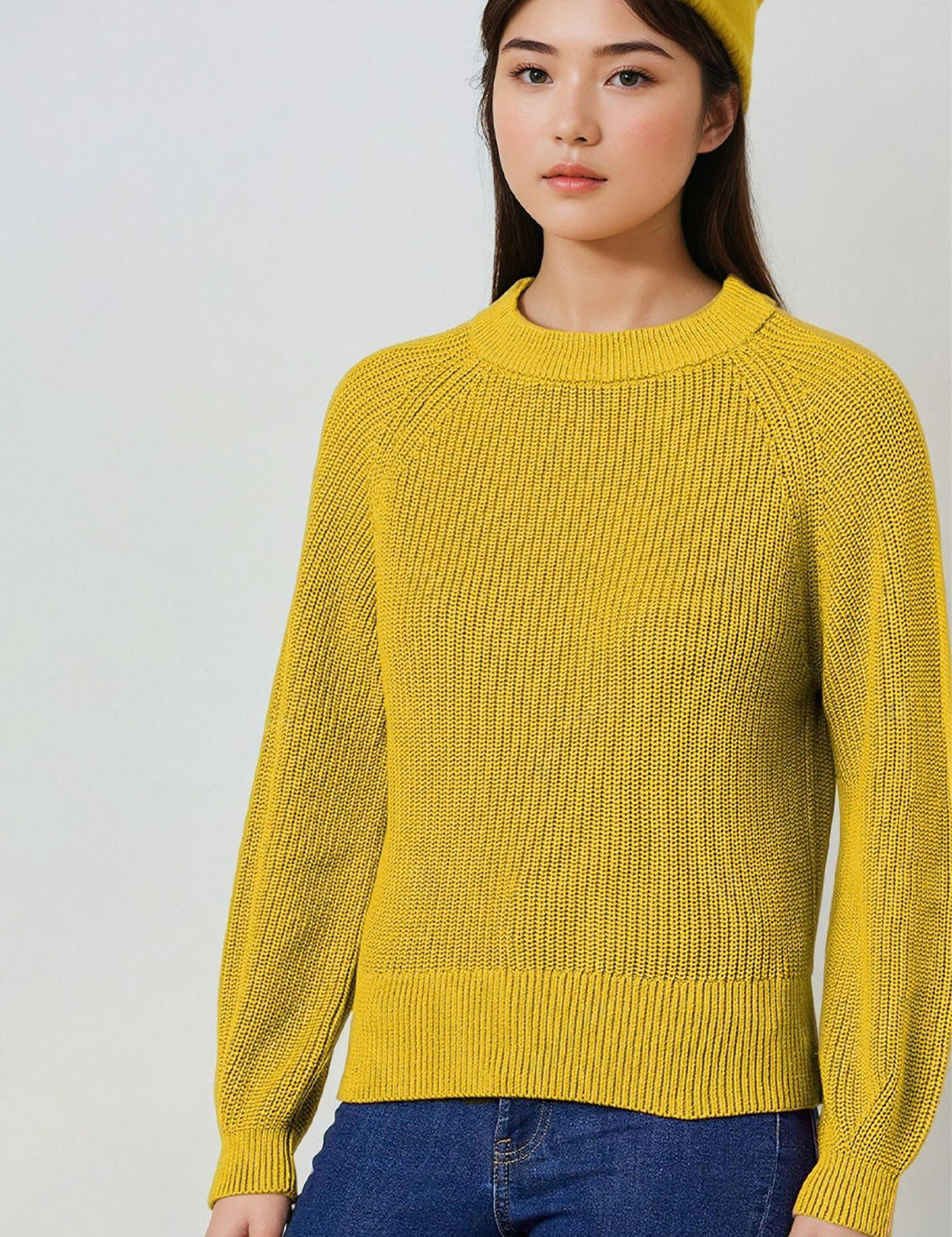 KOTTY Self Design High Neck Casual Women Yellow Sweater 