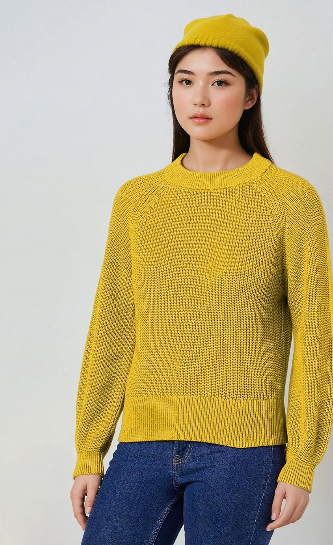 KOTTY Self Design High Neck Casual Women Yellow Sweater 