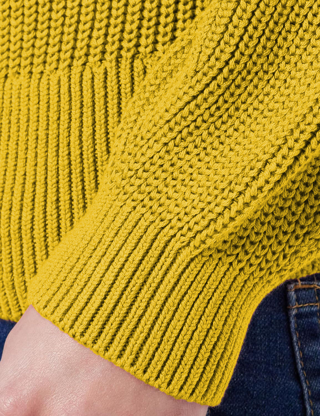 KOTTY Self Design High Neck Casual Women Yellow Sweater 