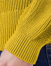 KOTTY Self Design High Neck Casual Women Yellow Sweater 