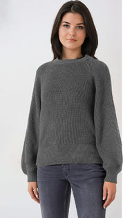 KOTTY Self Design Round Neck Casual Women Grey Sweater 