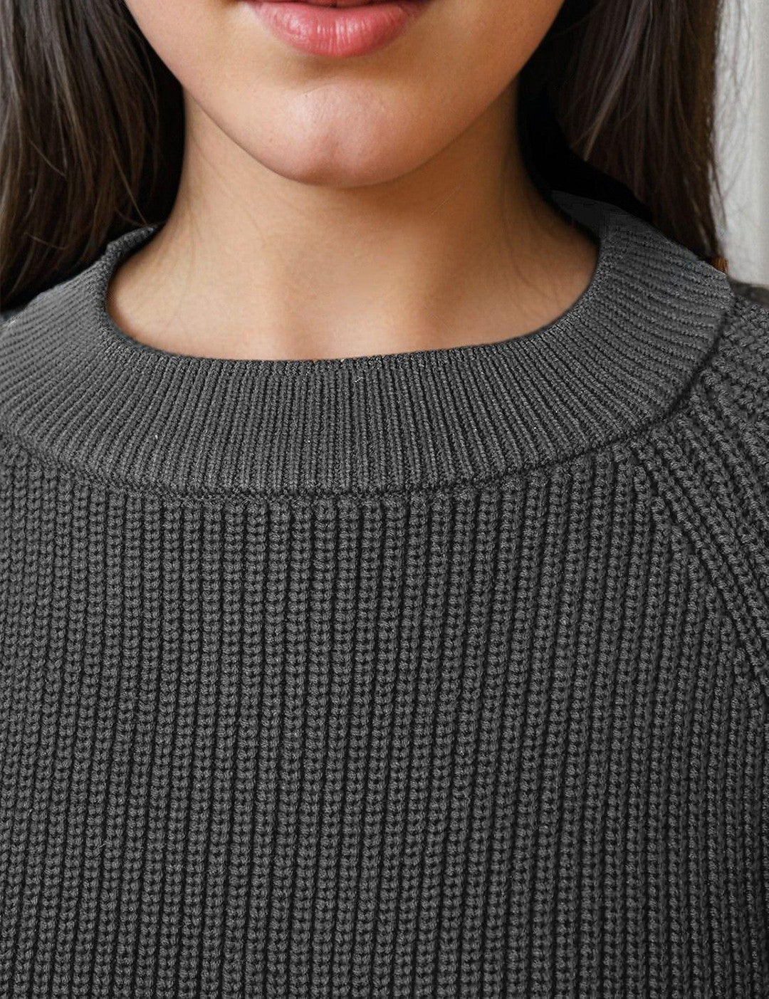 KOTTY Self Design Round Neck Casual Women Grey Sweater 