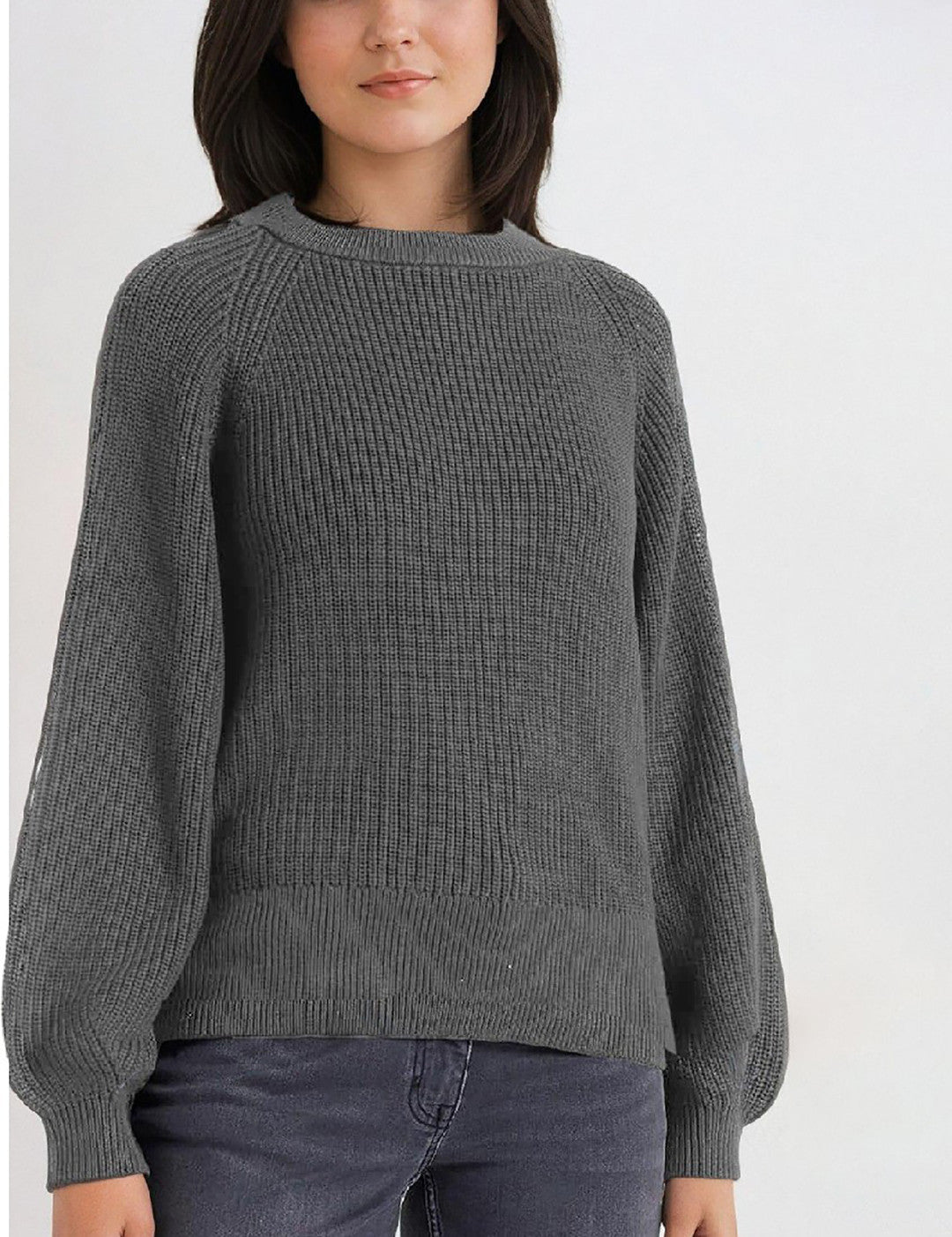 KOTTY Self Design Round Neck Casual Women Grey Sweater 