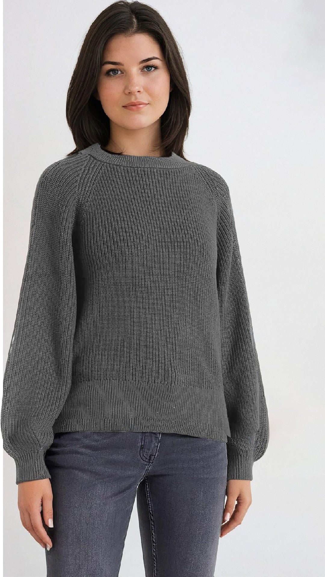 KOTTY Self Design Round Neck Casual Women Grey Sweater 