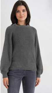 KOTTY Self Design Round Neck Casual Women Grey Sweater 