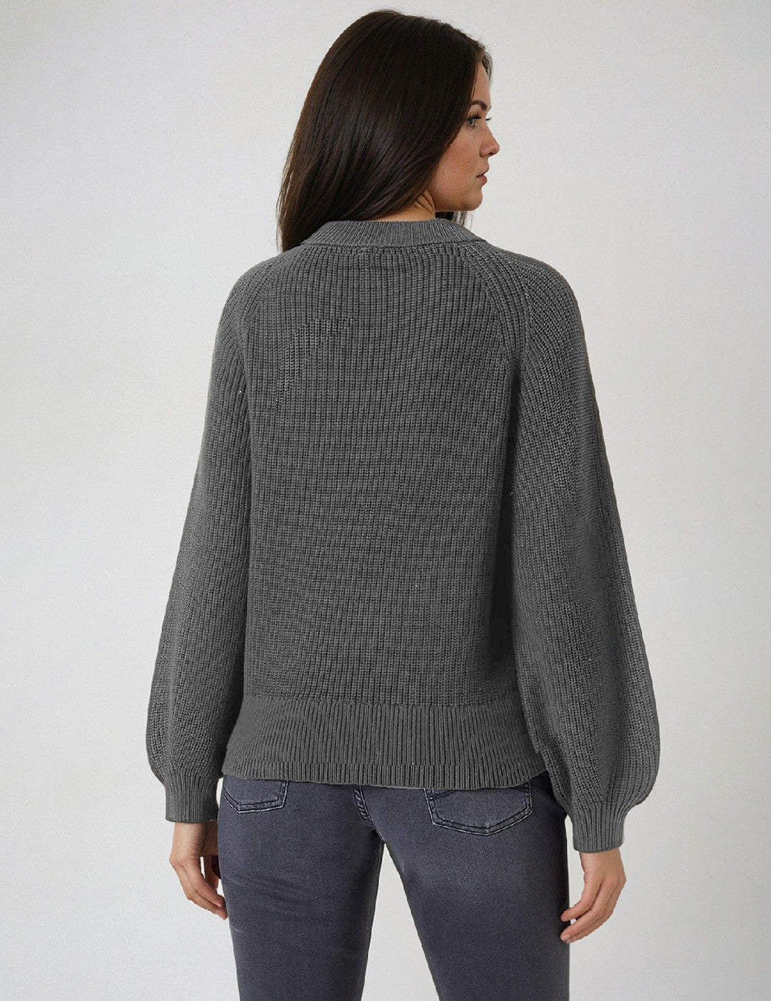 KOTTY Self Design Round Neck Casual Women Grey Sweater 