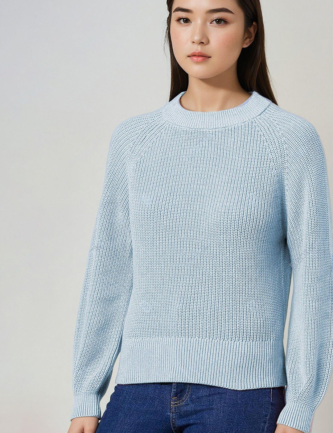KOTTY Self Design Round Neck Casual Women Blue Sweater 