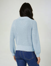 KOTTY Self Design Round Neck Casual Women Blue Sweater 