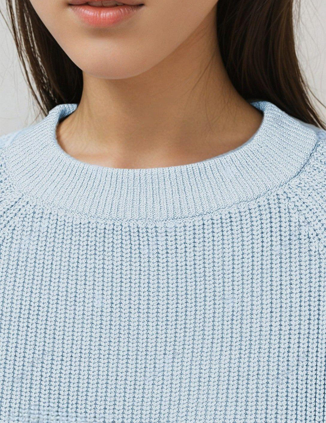 KOTTY Self Design Round Neck Casual Women Blue Sweater 