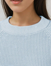 KOTTY Self Design Round Neck Casual Women Blue Sweater 