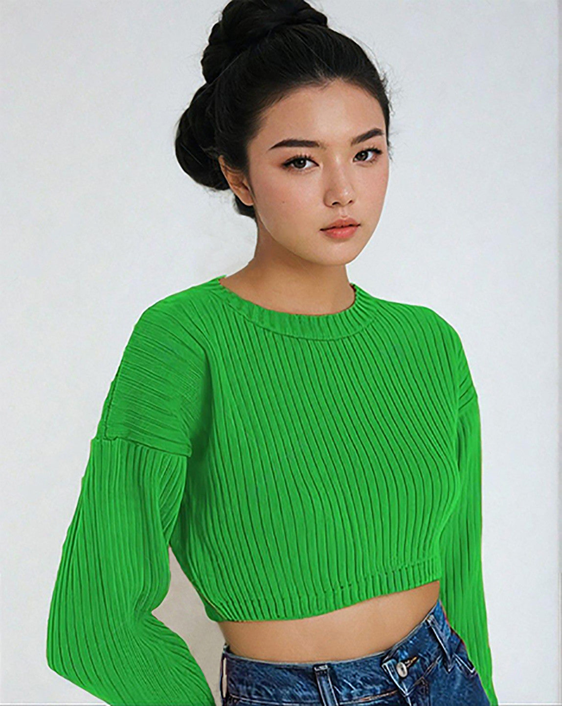 KOTTY Self Design Round Neck Casual Women Green Sweater 